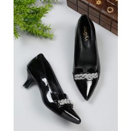 VALIOSAA, Women Embellished Pointed-Toe Kitten Heeled