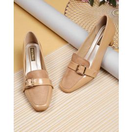 FLAT N HEELS, Square-Toe Pumps with Buckle Accent