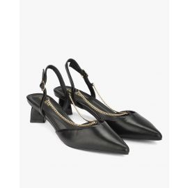 FYRE ROSE, Block-Heeled Sandals with Chain Link Accent