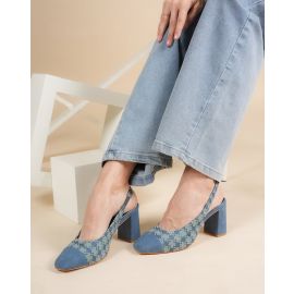 EVERQUPID, Women Geometric Print Block-Heeled Slingback Shoes