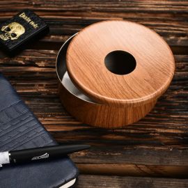 FnS Matto Wooden finish Steel Ashtray with Lid