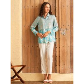 BLUE FLORID PROM SHIRT