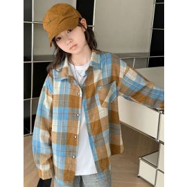 Checked Puff Sleeve Shirt Style Top