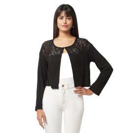 ESPRESSO Women 100% Viscose with Cotton/Nylon Blend Floral Lace Long Sleeve Front Open Shrug