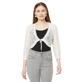 ESPRESSO Women's Lace Front Tie Up Shawl Collared Short Shrug