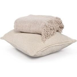 SASHAA WORLD Solid Soft Chenille Throw Blanket for Sofa, Bed & Couch with Cushion Cover Set | Natural Throw & Cushion Cover | Throw-130x180 cm, Cushion-45x45 cm