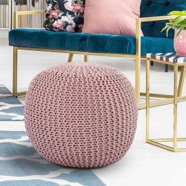 SASHAA WORLD Round Knitted Pouf, Handwoven cotton, Footstool/Foot Rest (18x18x14 inches)